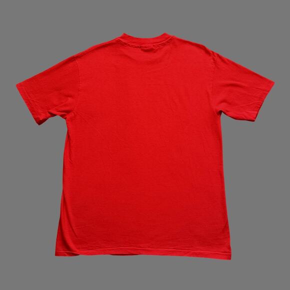 VTG 90s Hanes Beefy 'Only Visiting' Red/Yellow SS Single Stitch Tee Size L GUC - Picture 7 of 7